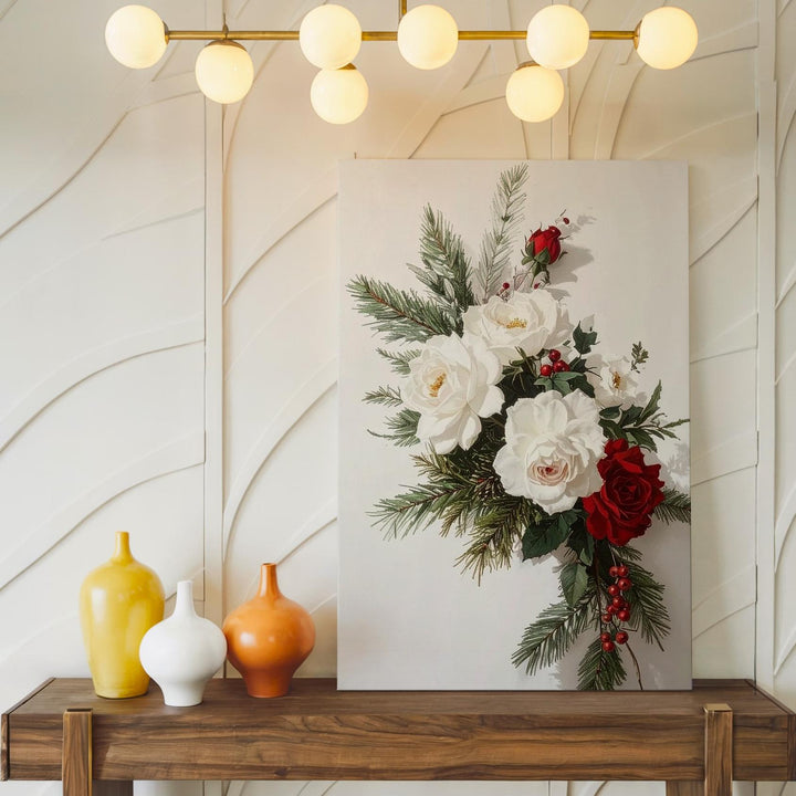 Christmas Rose Floral Canvas – Elegant Holiday Botanical Wall Art - Gifitto