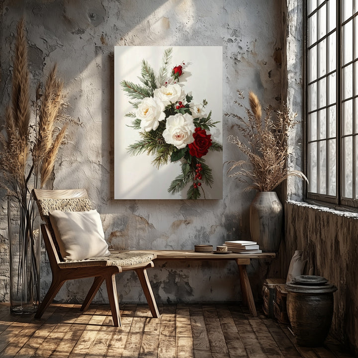 Christmas Rose Floral Canvas – Elegant Holiday Botanical Wall Art - Gifitto