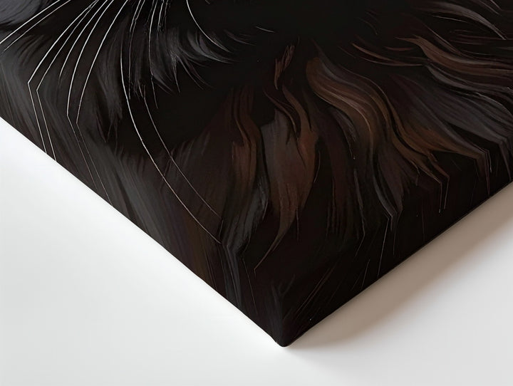 Elegant Black Cat Canvas – Fluffy Amber-Eyed Halloween Guardian Art - Gifitto