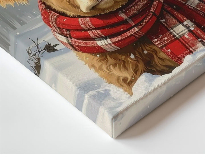 Highland Calf Christmas Canvas – Rustic Holiday Farmhouse Wall Art - Gifitto