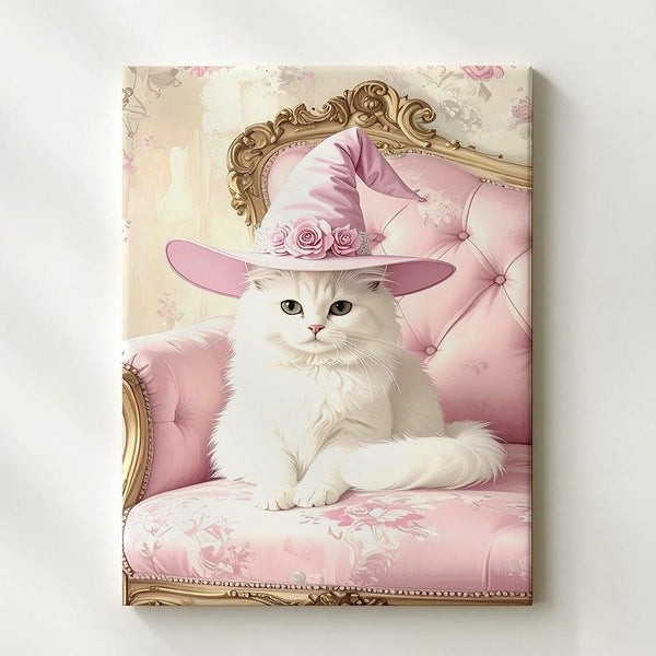 Witchy White Cat Canvas – Elegant Halloween Portrait with Vintage Flair - Gifitto