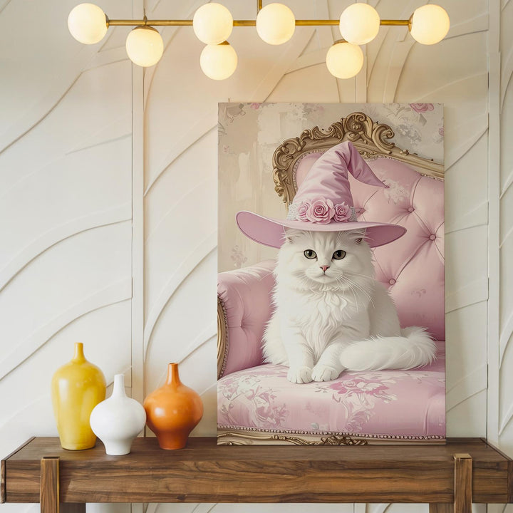 Witchy White Cat Canvas – Elegant Halloween Portrait with Vintage Flair - Gifitto