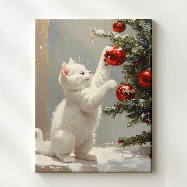 Playful Christmas Kitten Canvas – Whimsical Holiday Wall Art with Ornaments - Gifitto