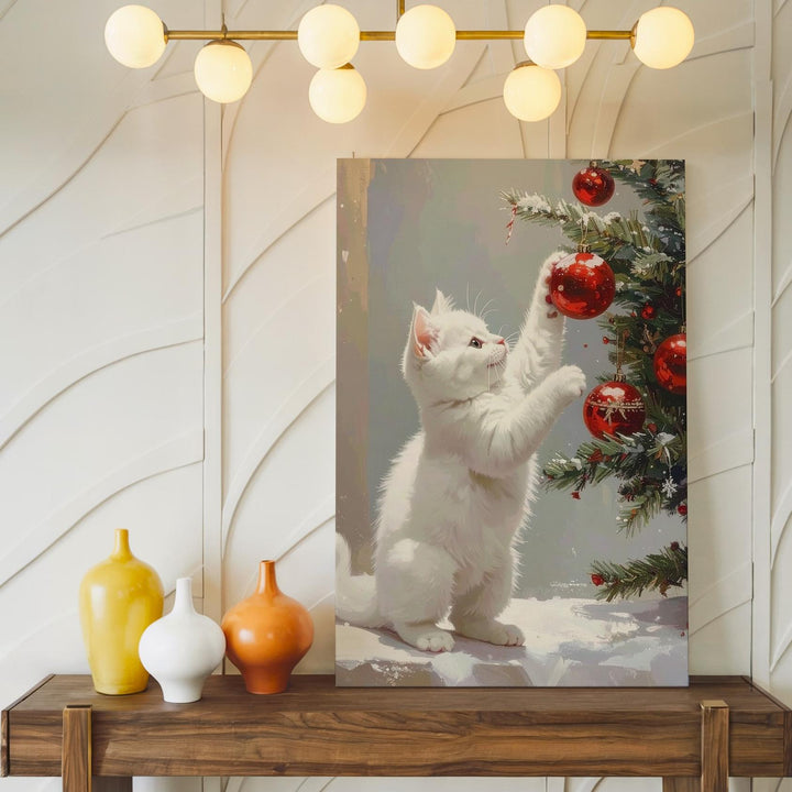 Playful Christmas Kitten Canvas – Whimsical Holiday Wall Art with Ornaments - Gifitto