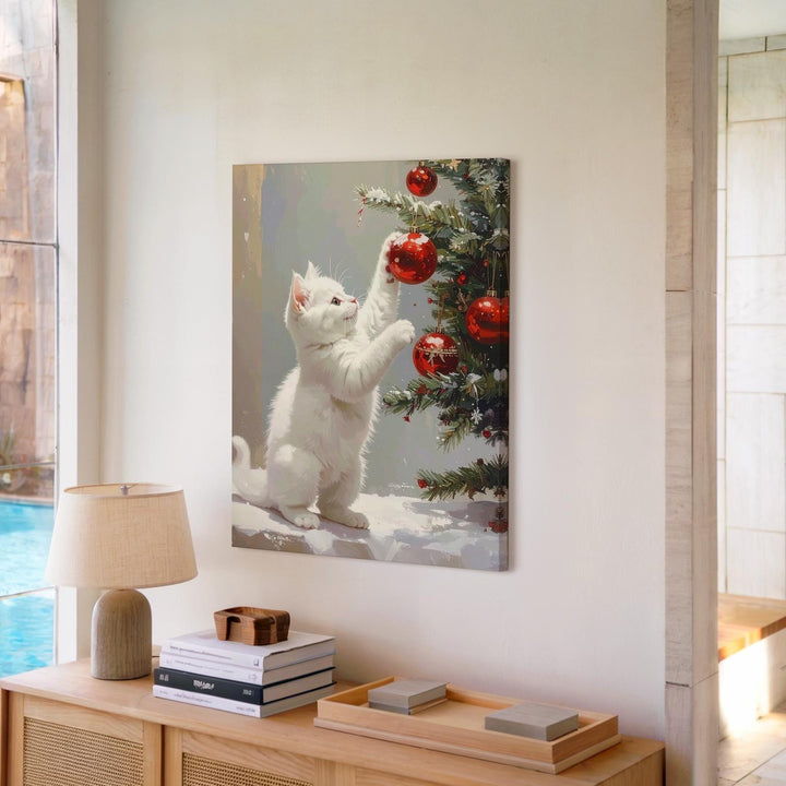 Playful Christmas Kitten Canvas – Whimsical Holiday Wall Art with Ornaments - Gifitto