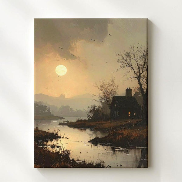 Haunting Marsh Moonlight Canvas – Misty Halloween Landscape Wall Art - Gifitto
