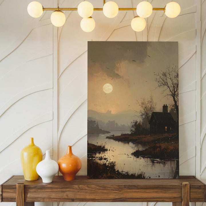Haunting Marsh Moonlight Canvas – Misty Halloween Landscape Wall Art - Gifitto