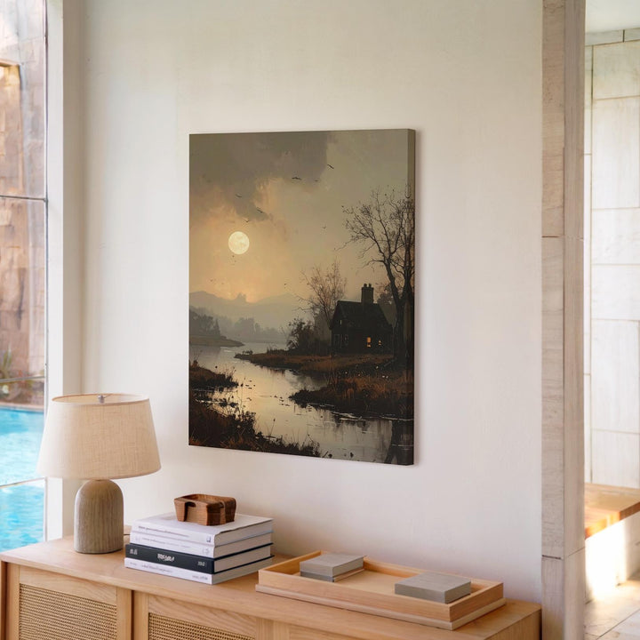 Haunting Marsh Moonlight Canvas – Misty Halloween Landscape Wall Art - Gifitto