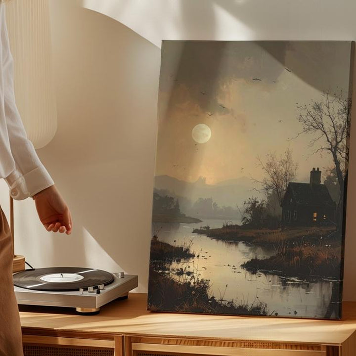 Haunting Marsh Moonlight Canvas – Misty Halloween Landscape Wall Art - Gifitto
