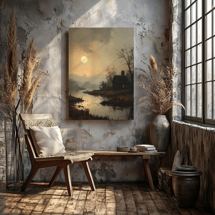 Haunting Marsh Moonlight Canvas – Misty Halloween Landscape Wall Art - Gifitto
