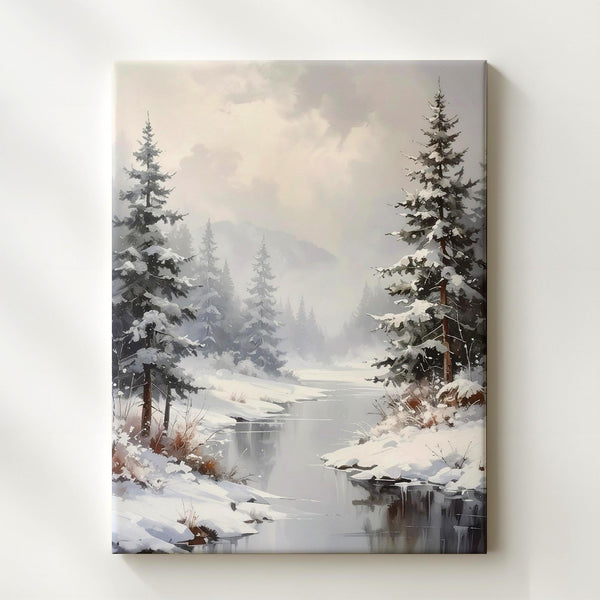 Foggy Winter Forest Canvas – Serene Snowy Landscape Wall Art - Gifitto