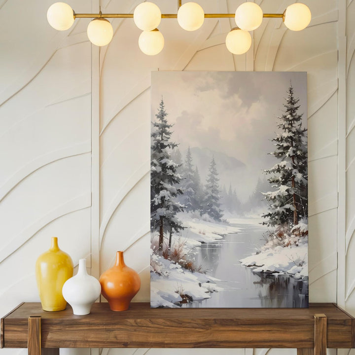 Foggy Winter Forest Canvas – Serene Snowy Landscape Wall Art - Gifitto
