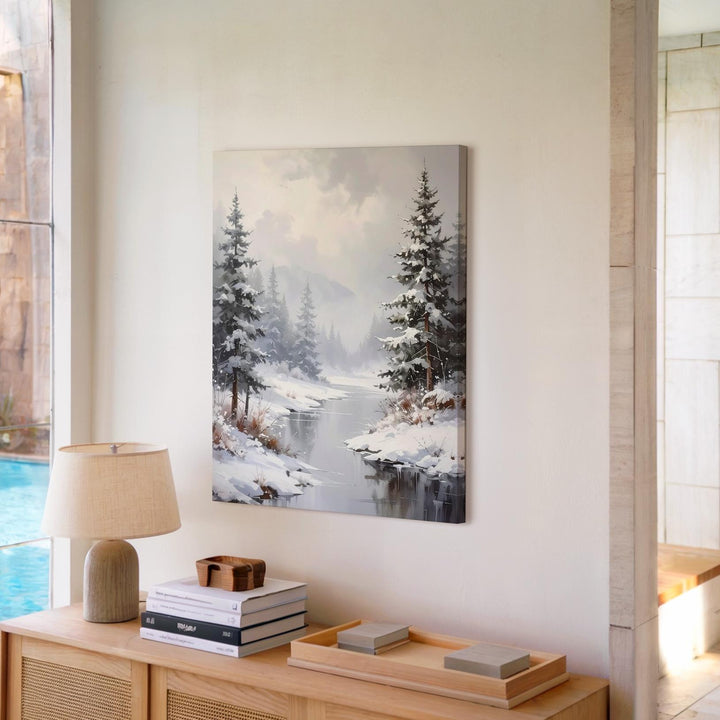 Foggy Winter Forest Canvas – Serene Snowy Landscape Wall Art - Gifitto