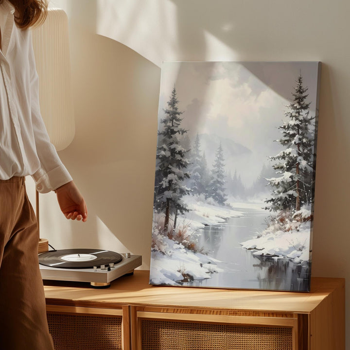 Foggy Winter Forest Canvas – Serene Snowy Landscape Wall Art - Gifitto