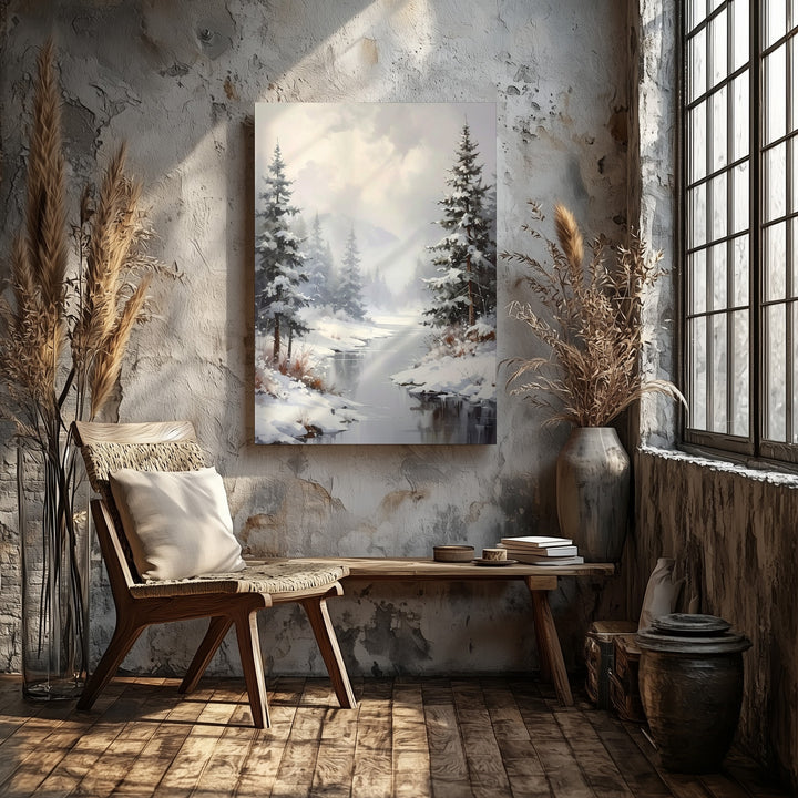 Foggy Winter Forest Canvas – Serene Snowy Landscape Wall Art - Gifitto