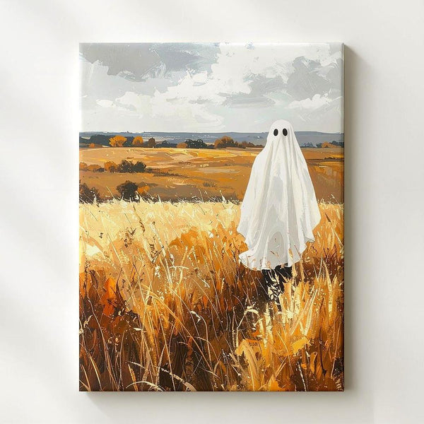 Ghost in Autumn Field Canvas – Peaceful Countryside Halloween Art - Gifitto