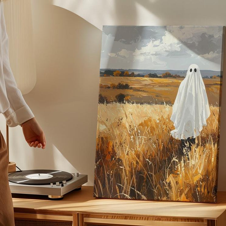Ghost in Autumn Field Canvas – Peaceful Countryside Halloween Art - Gifitto