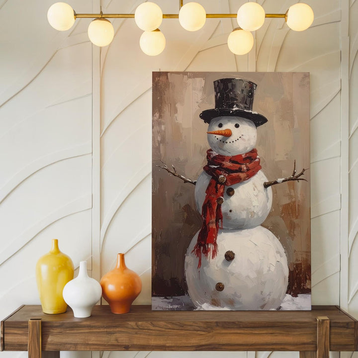 Rustic Snowman Canvas – Vintage-Inspired Winter Wall Art with Timeless Charm - Gifitto
