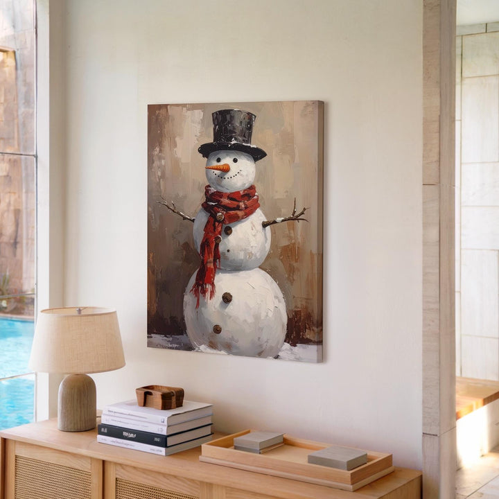 Rustic Snowman Canvas – Vintage-Inspired Winter Wall Art with Timeless Charm - Gifitto