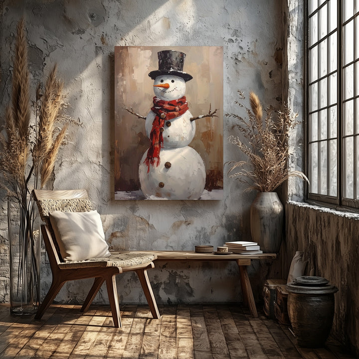 Rustic Snowman Canvas – Vintage-Inspired Winter Wall Art with Timeless Charm - Gifitto