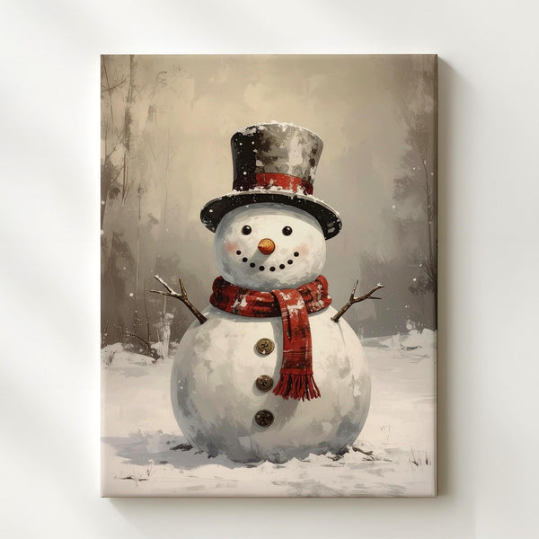 Joyful Snowman Canvas – Classic Holiday Wall Art with Red Scarf & Top Hat - Gifitto