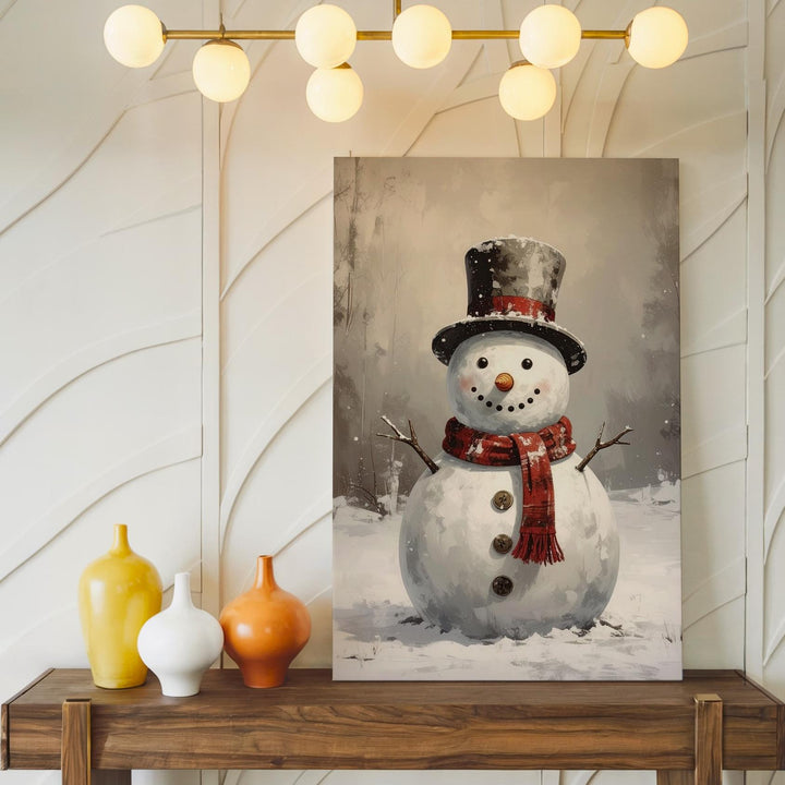 Joyful Snowman Canvas – Classic Holiday Wall Art with Red Scarf & Top Hat - Gifitto