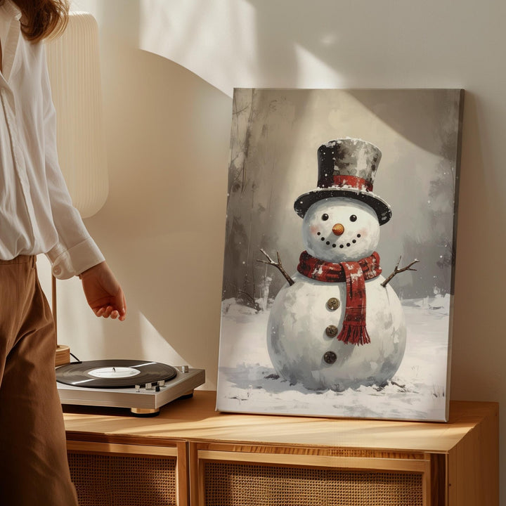 Joyful Snowman Canvas – Classic Holiday Wall Art with Red Scarf & Top Hat - Gifitto