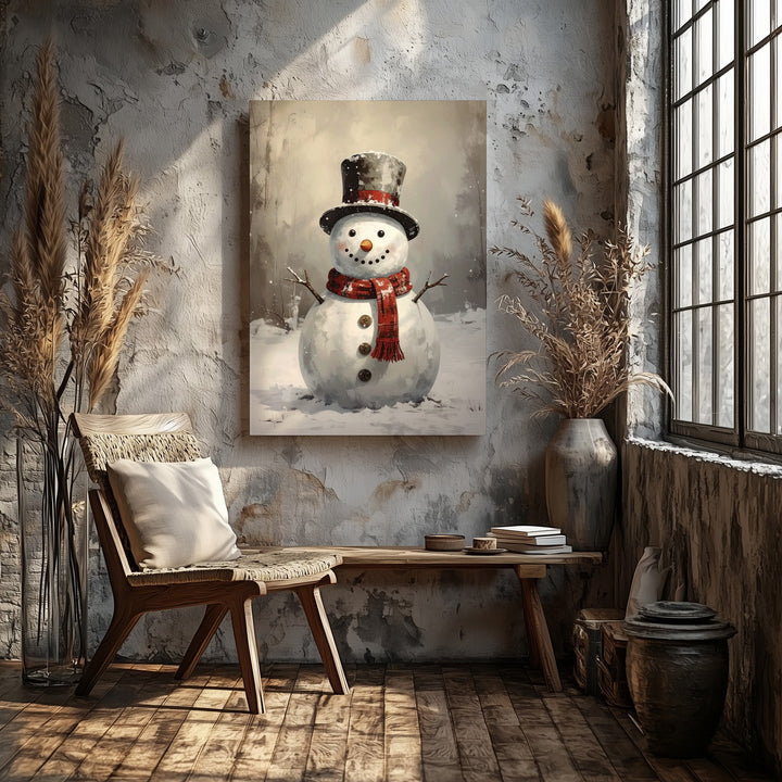 Joyful Snowman Canvas – Classic Holiday Wall Art with Red Scarf & Top Hat - Gifitto