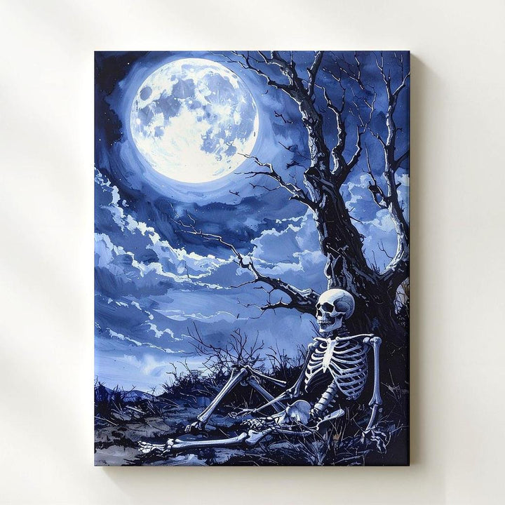 Moonlit Skeleton & Tree Canvas – Icy Blue Gothic Nighttime Art - Gifitto
