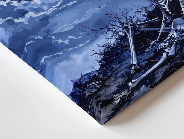 Moonlit Skeleton & Tree Canvas – Icy Blue Gothic Nighttime Art - Gifitto
