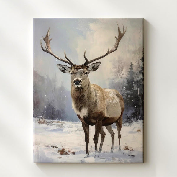Graceful Reindeer in Snow Canvas – Peaceful Winter Forest Holiday Wall Art - Gifitto