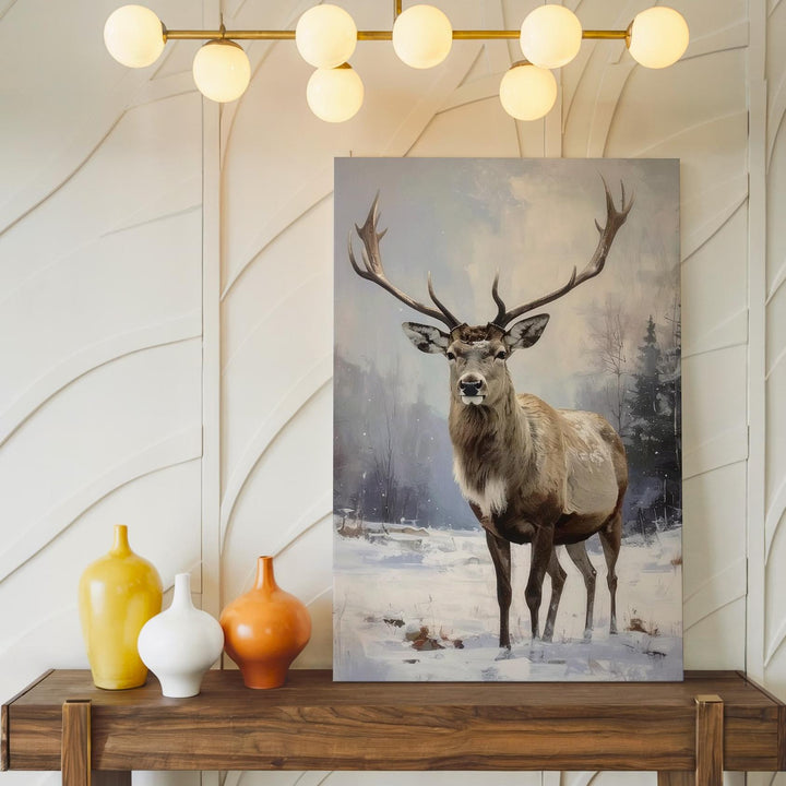 Graceful Reindeer in Snow Canvas – Peaceful Winter Forest Holiday Wall Art - Gifitto