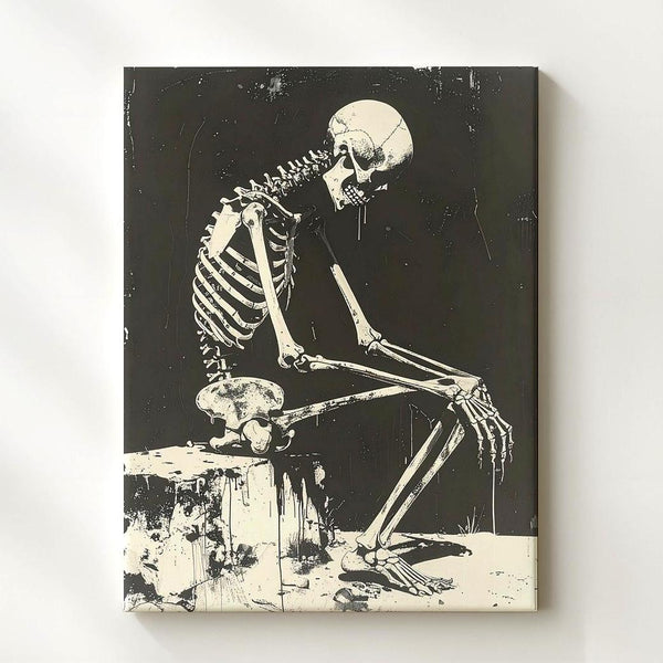 Contemplative Skeleton Canvas – Dark Anatomical Fine Art - Gifitto