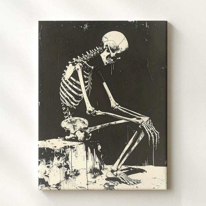 Contemplative Skeleton Canvas – Dark Anatomical Fine Art - Gifitto