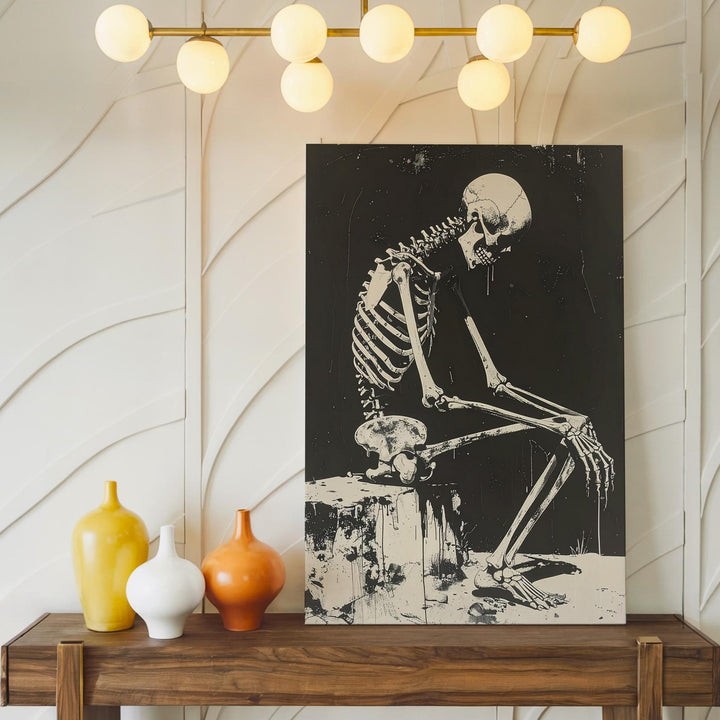Contemplative Skeleton Canvas – Dark Anatomical Fine Art - Gifitto