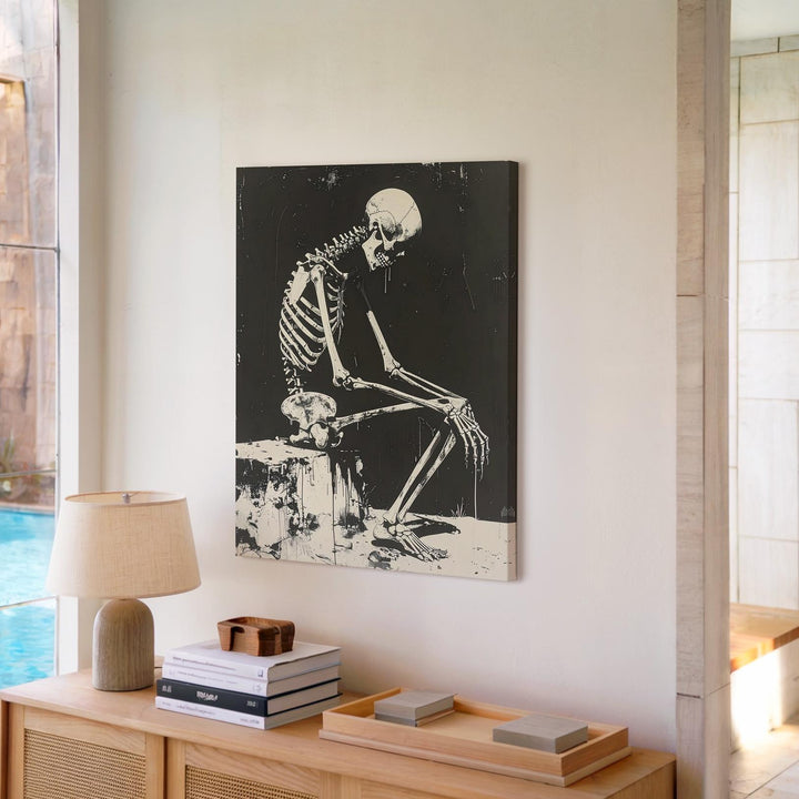 Contemplative Skeleton Canvas – Dark Anatomical Fine Art - Gifitto
