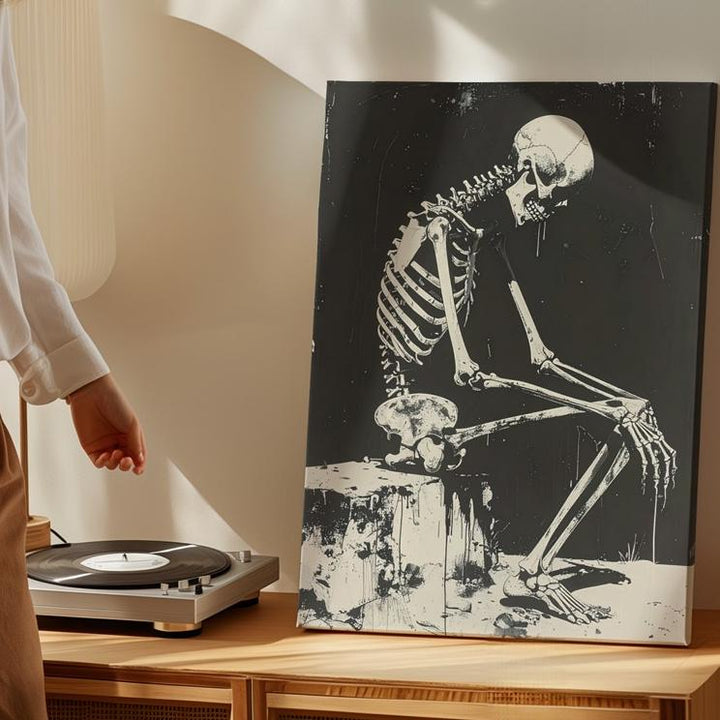 Contemplative Skeleton Canvas – Dark Anatomical Fine Art - Gifitto