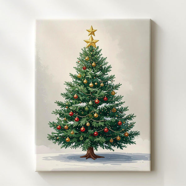 Flat Illustrated Christmas Tree Canvas – Classic Holiday Décor Wall Art - Gifitto