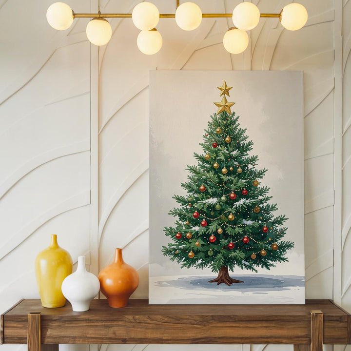 Flat Illustrated Christmas Tree Canvas – Classic Holiday Décor Wall Art - Gifitto