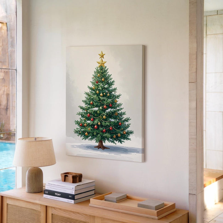 Flat Illustrated Christmas Tree Canvas – Classic Holiday Décor Wall Art - Gifitto