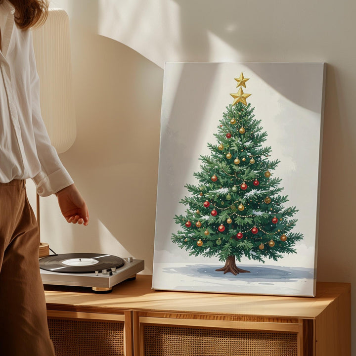 Flat Illustrated Christmas Tree Canvas – Classic Holiday Décor Wall Art - Gifitto