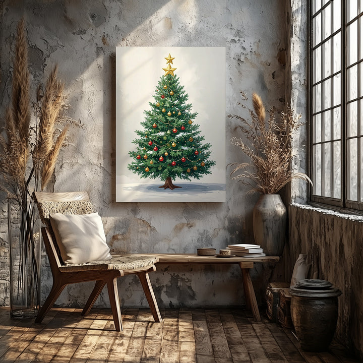 Flat Illustrated Christmas Tree Canvas – Classic Holiday Décor Wall Art - Gifitto