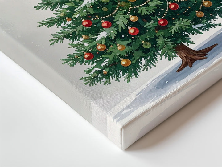 Flat Illustrated Christmas Tree Canvas – Classic Holiday Décor Wall Art - Gifitto
