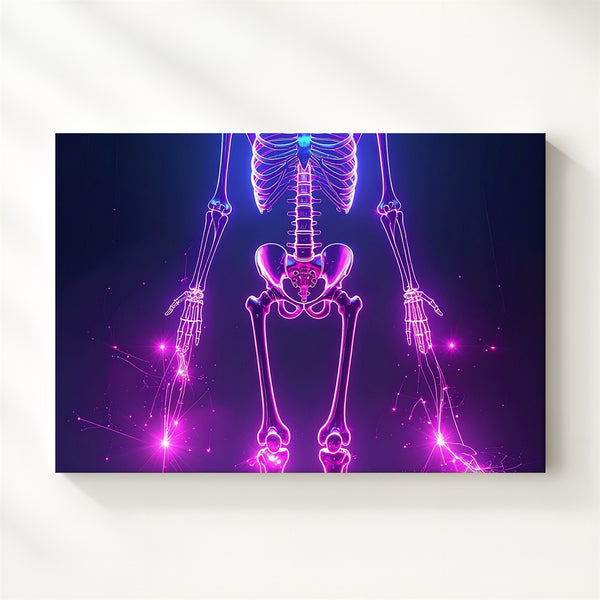 Neon Cyber Skeleton Canvas – Futuristic Techno-Halloween Wall Art - Gifitto