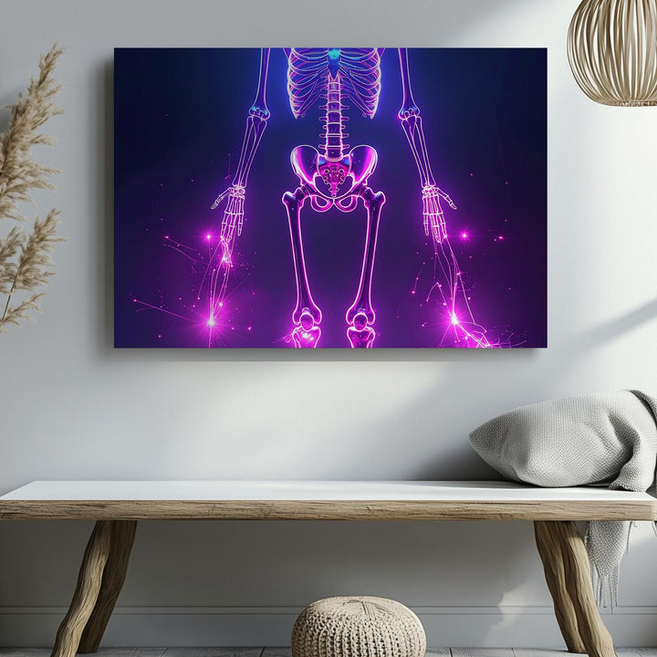 Neon Cyber Skeleton Canvas – Futuristic Techno-Halloween Wall Art - Gifitto