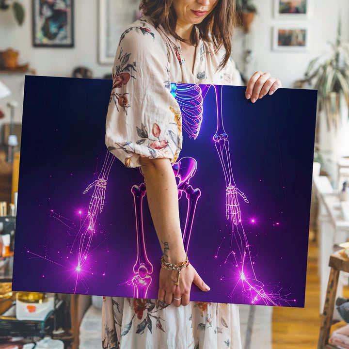 Neon Cyber Skeleton Canvas – Futuristic Techno-Halloween Wall Art - Gifitto