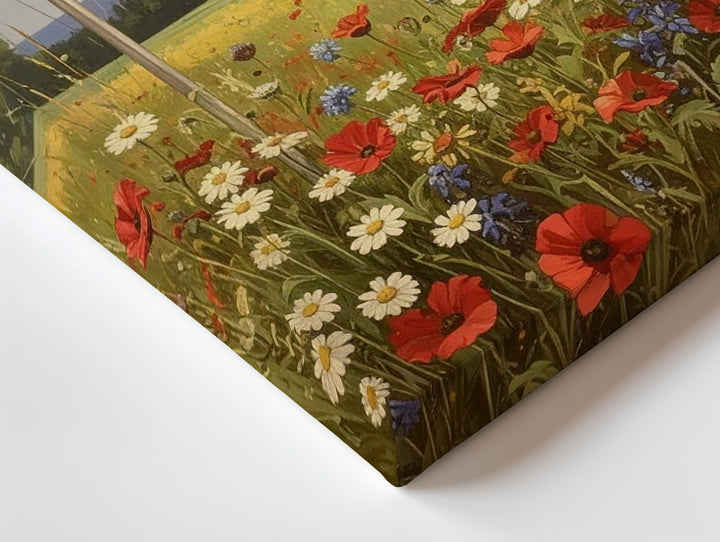 American Flag & Wildflowers Canvas – Pastoral 4th of July Countryside Scene - Gifitto