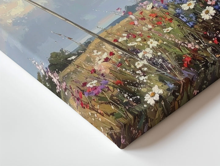 Impressionist American Flag Canvas – Wildflower Field & Pastel Sky - Gifitto