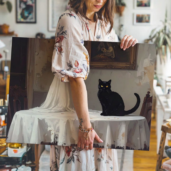 Ghost & Cat Companions Canvas – Vintage Halloween Scene with Haunted Charm - Gifitto