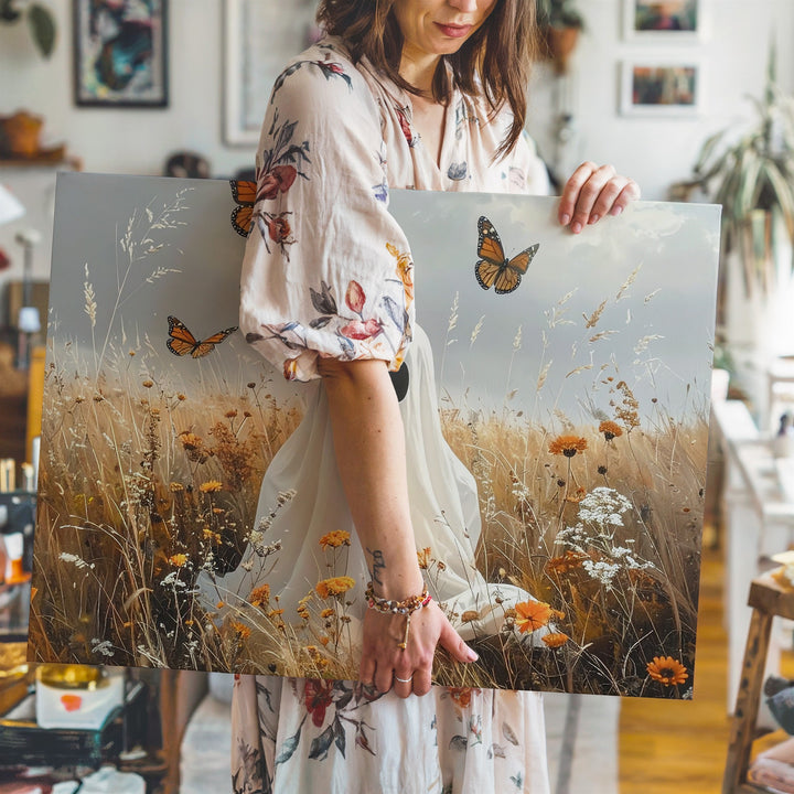 Ghost in Autumn Meadow Canvas – Whimsical Halloween Nature Wall Art - Gifitto